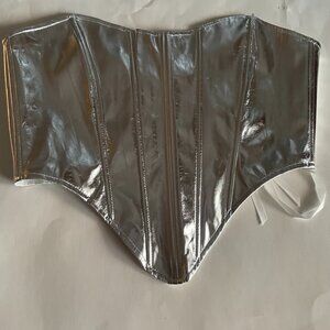 Metallic Silver Lace-Up Corset Top